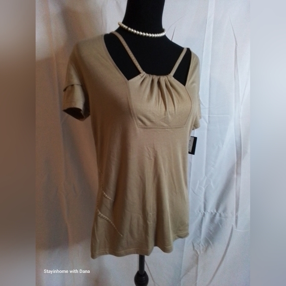 NWT Animale Tan / Nude / Khaki ROCK Short Sleeve Top Shirt Blouse - Picture 1 of 7